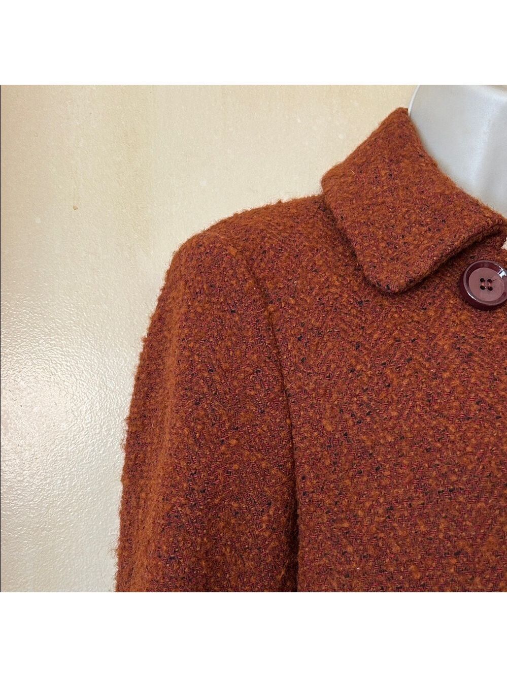 Zara Rust Brown Double-Breasted Boucle Pea Coat size S - Picture 5 of 12
